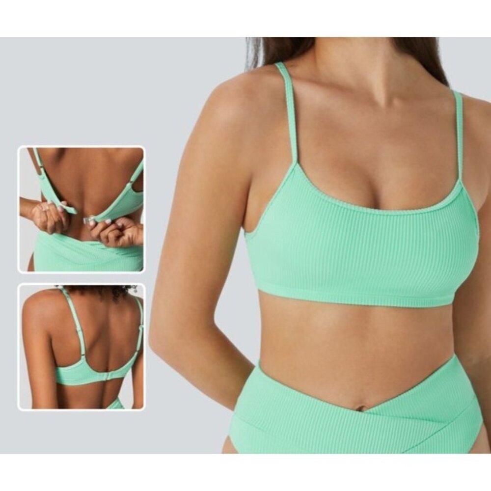 Halara Ribbed Bikini Top Swim Top~Size Small~Sunshine Green Beach Top L12 34